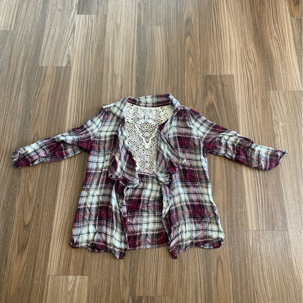 Plaid & Lace Flannel Top